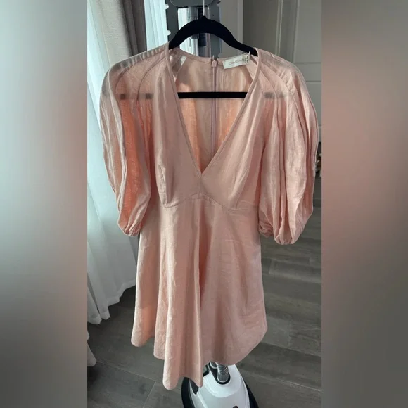 Zimmermann Dancer Day Mini Dress Pink Linen - joarbit.com